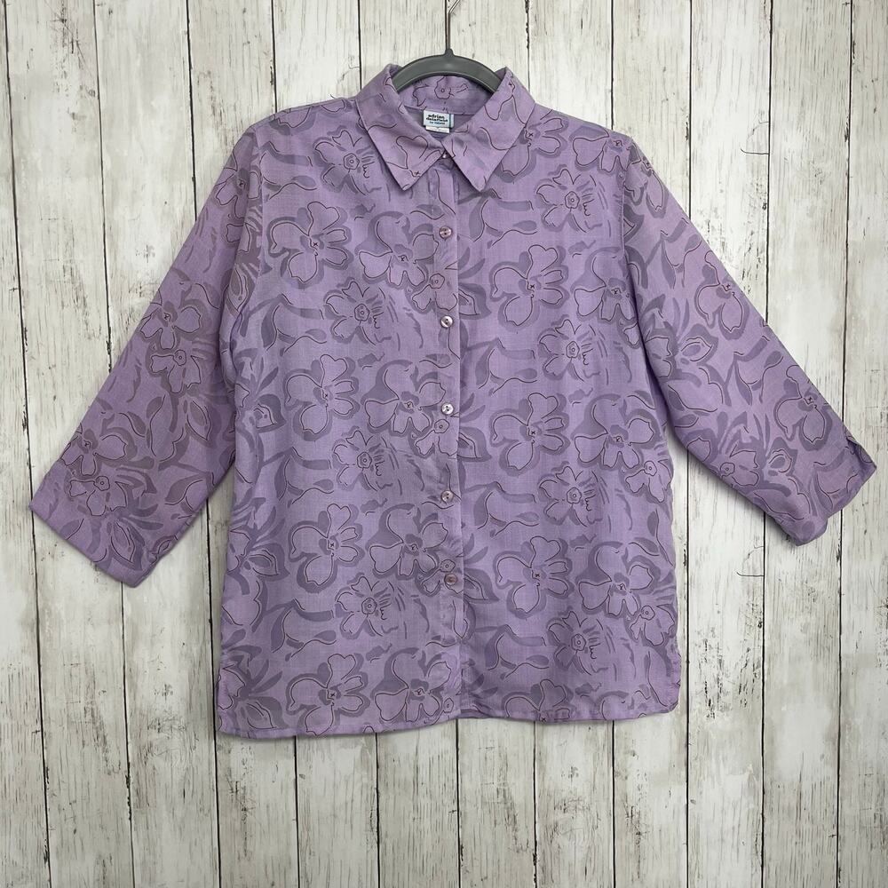 Adrian Delafield Lavender Textured Floral 2pc Set Coastal Grandma Chic Blouse